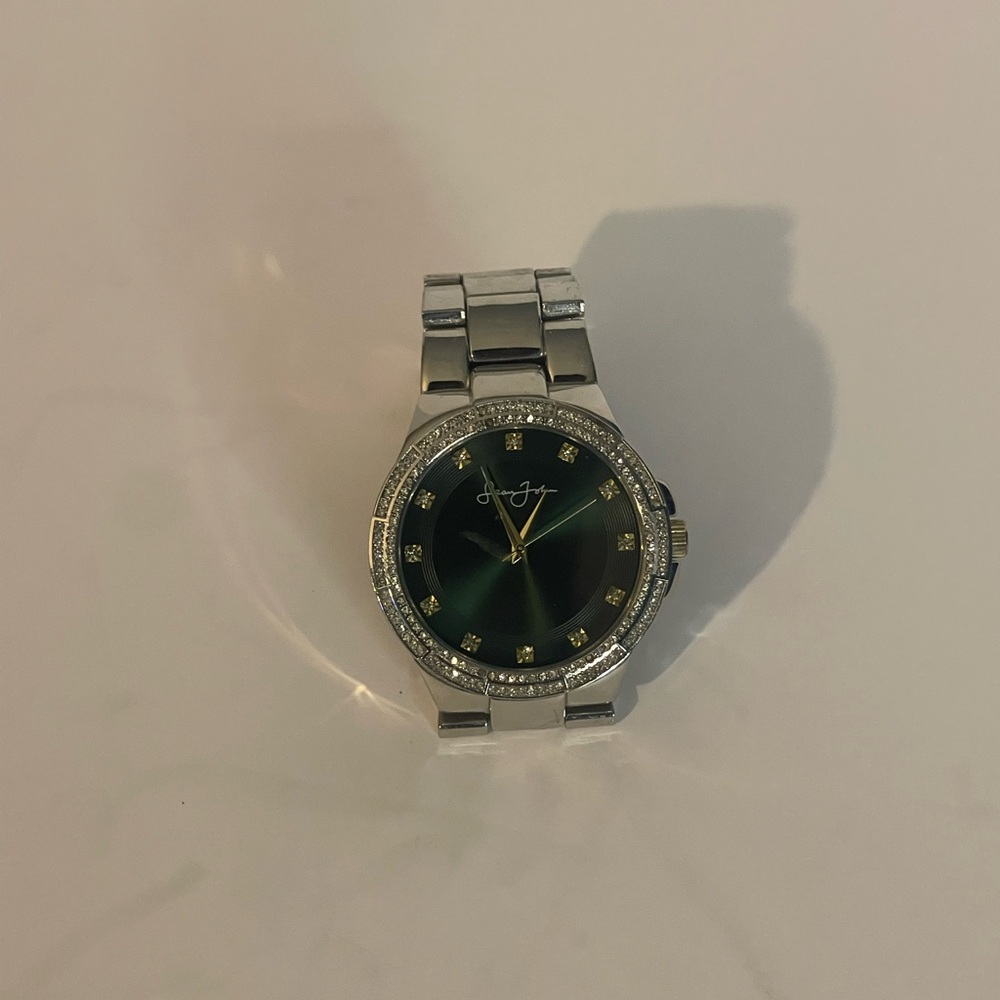 Sean John Silver Watch with Dark Green Dial